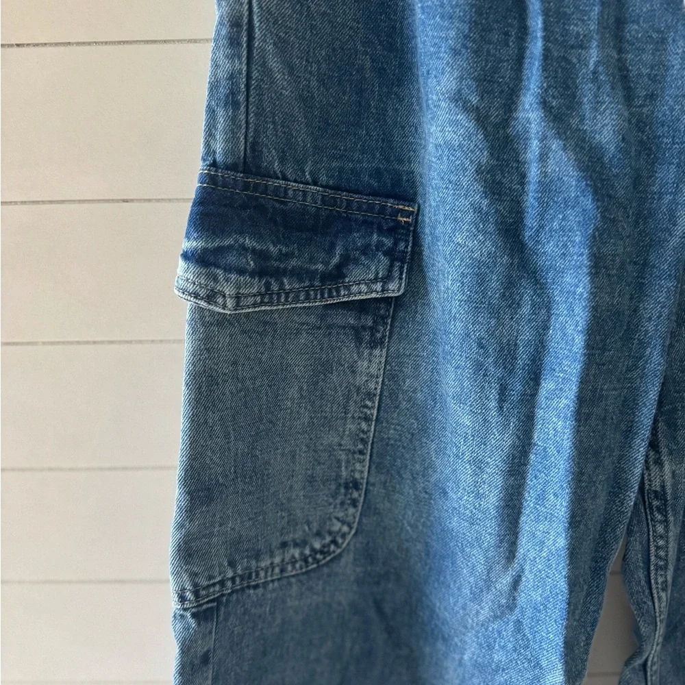Women’s Blue Denim Cargo Pants - Picture 2 of 4